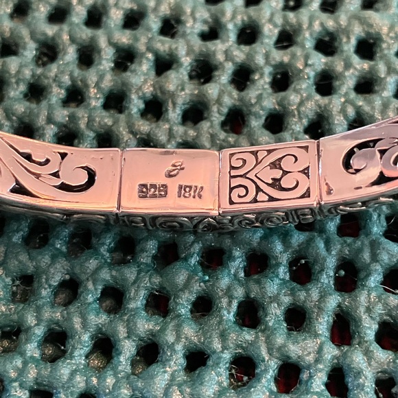 Samuel B Benham Labradorite Cabochons Ornate Bali Sterling 18K Cuff Bracelet - Picture 10 of 13